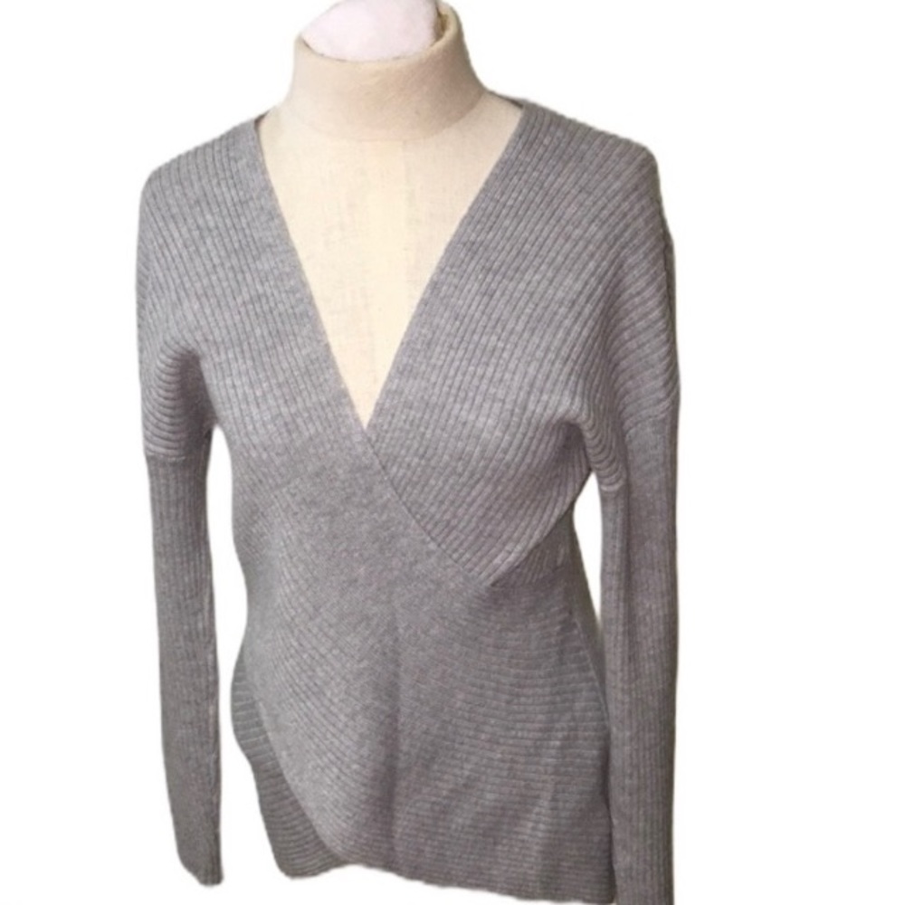 TOPSHOP cashmere blend rib knit wrap gray sweater